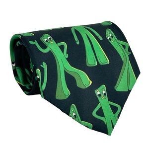 Vintage 1995 Gumby by Ralph Marlin Green & Black Printed Tie W 3.75" X L 58"